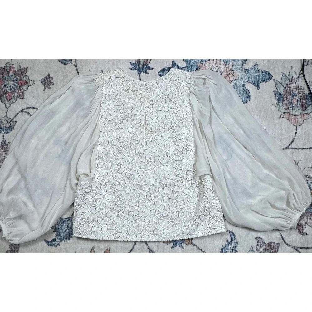 Giambattista Valli Archival Lace Silk Balloon Sleeve Blouse Italy 40 XS Ivory - Picture 9 of 15